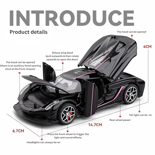 Image of Alokik 1:32 Scale Koenigsegg Jesko Sports Diecast Car Models Toys Metal Alloy 2 Openable Door and Sound & Light, Pull Back Toys Gifts for Boys Best Gift Car (Red)