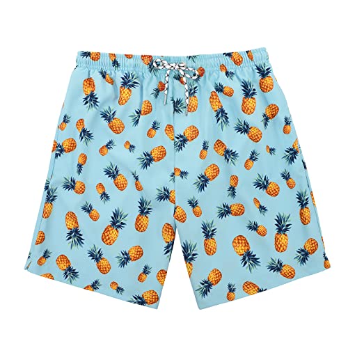 Image of American Trends Mens Swim Trunks Compression Lined Swim Shorts for Outdoor Bathing Suit Shorts, Pineapple Light Blue, Medium