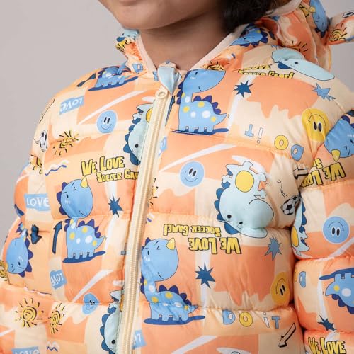 Image of Bold N Elegant Kid's Standard Length Polyester Winter Dinosaur Bomber Jacket Hoodie Puffer Quilted Jacket Coat for Baby Boys and Girls