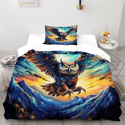 Housse de couette owls 135x200 microfibre avec 2 taies wild animals pour lit single