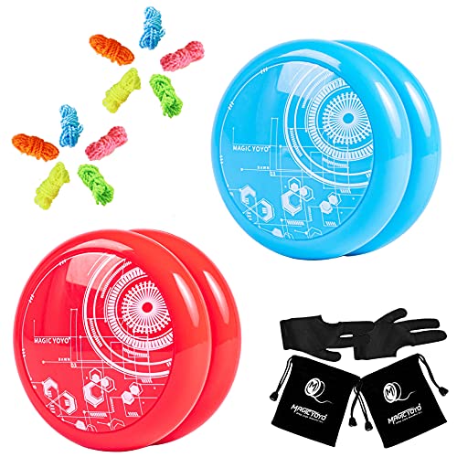 MAGICYOYO Pack of 2 Responsive Yoyos D3 Plastic Looping Yoyo 2A Yoyo Ball with 10 Yoyo Strings, 2 Yoyo Gloves, 2 Yoyo Bags for Thanksgiving for Kids
