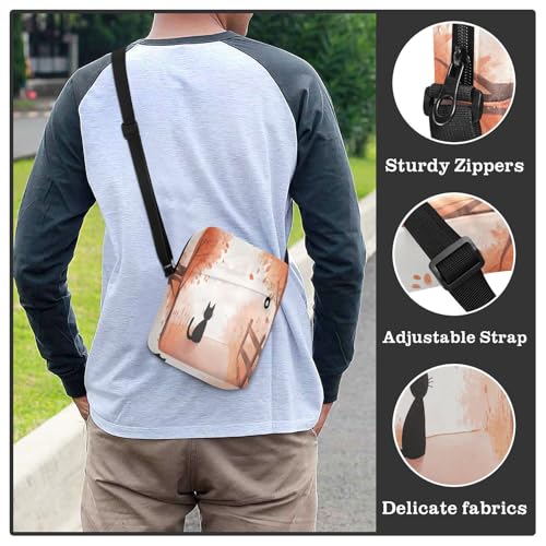 Autumn Scene Black Cat messenger bags for women Small Crossbody Bag For Women Women's Cross Body Purse Adjustable Strap for outdoor sports Travel 6