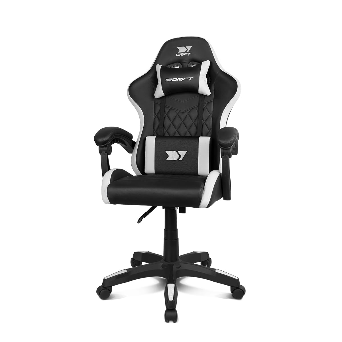 DRIFT GAMING DR35 – Silla Gaming Ergonómica Profesional con Soporte Lumbar y Reposabrazos 2D Ajustables, Reclinable 135°, Base Robusta, Ruedas Silenciosas, Tapizado en Cuero Sintético, Negro y Blanco