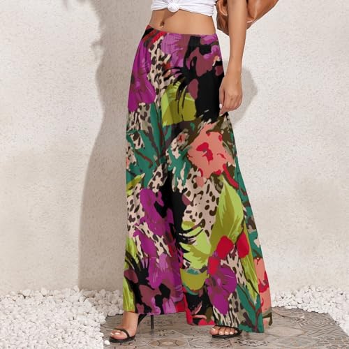 Womens Wide Leg Pants Leopard Zebra Mix Print Dressy High Waist Trousers Casual Loose Flowy Palazzo Pants3