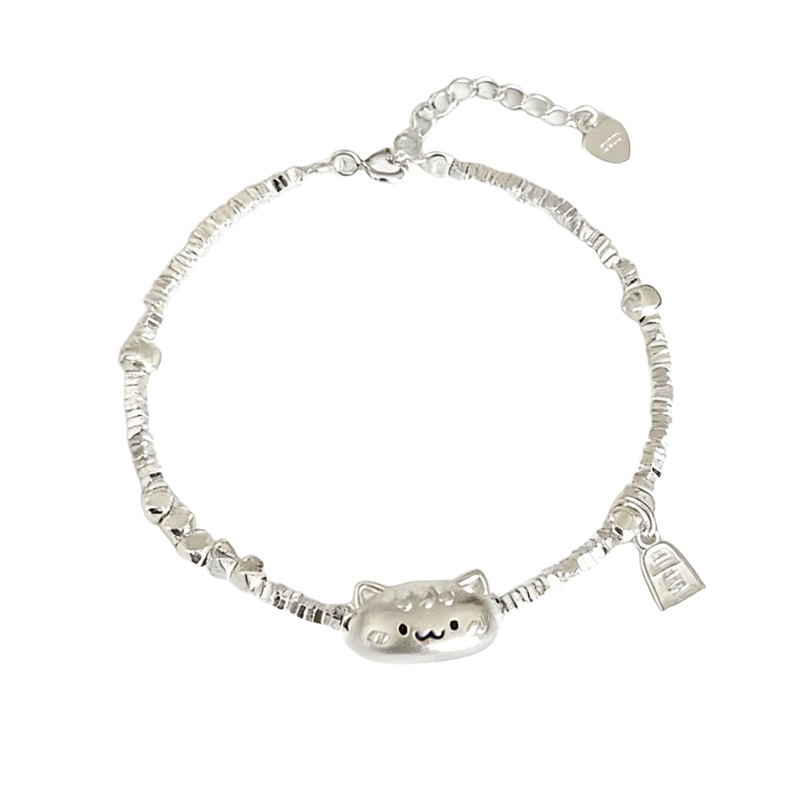 RITIM Lucky Cat Bracelet for Women Sterling Silver Plated Beaded Stretch Bracelet with Ma…