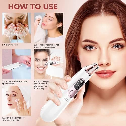 Blackhead Remover Vacuum, Electric Blackhead Remover Vacuum Pore Vacuum with 3 Levels and 4 Suction Heads - Blackhead Suction Remover Blackhead Remover Tool Acne Comedone Extractor Tool