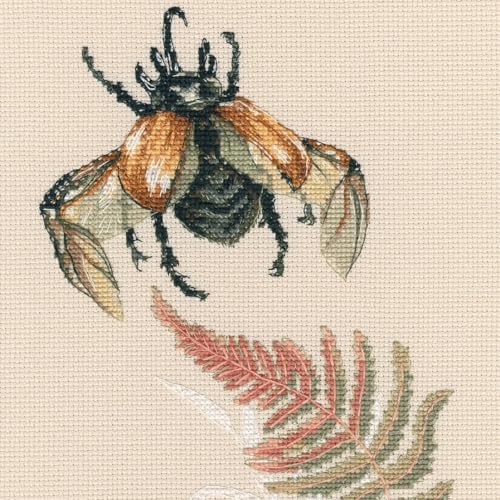 Image of Wizardi RTO Counted Cross Stitch Kit on Canvas Aida with A Beetle Flight. Lovely Conception 6.1 * 8.27 inches M758. Perfect for Art & Needlework Amateurs