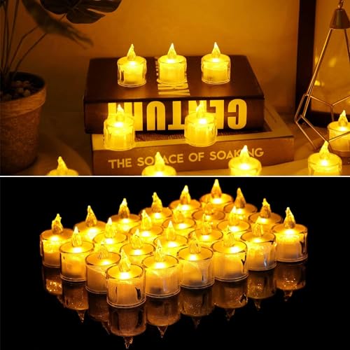 Image of Crystal LED Tealight Candles, Battery-Operated Flameless Tea Lights Safe for Kids & Pets, Smokeless Decorative Candles for Home Decor, Diwali, Wedding & Home Decoration (Pack of 60)