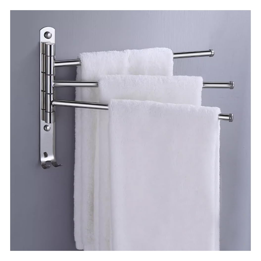 LMYSXAOZ Heavy Duty Swivel Towel Rack - SUS 304 Stainless Steel Swing Out Bar Space Saving Swinging for Bathroom Wall Mounted Holder Organizer With Silver-3bar