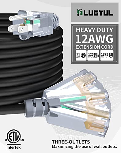 Plugtul WD-R1203U 25Ft 12/3 Outdoor Extension Cord With 3-Outlets, Heavy Duty 12 Gauge 3 Prong Extension Cord Waterproof thumb #1