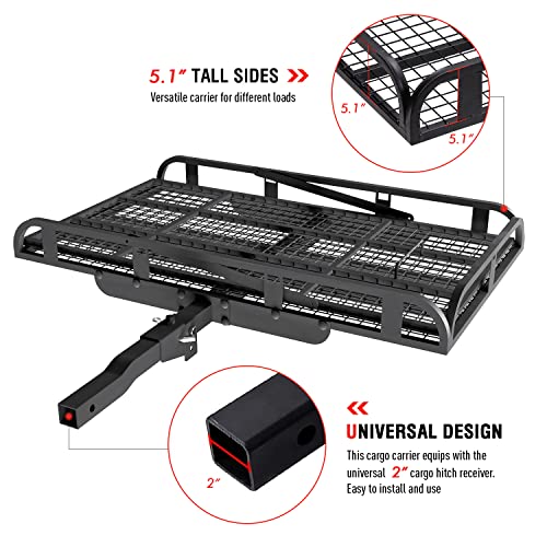 Hitch Mount Steel Cargo Carrier Basket with 49'' Folding Wheelchair Ramp, Fits 2'' Trailer Mounted Hitches - Image 7