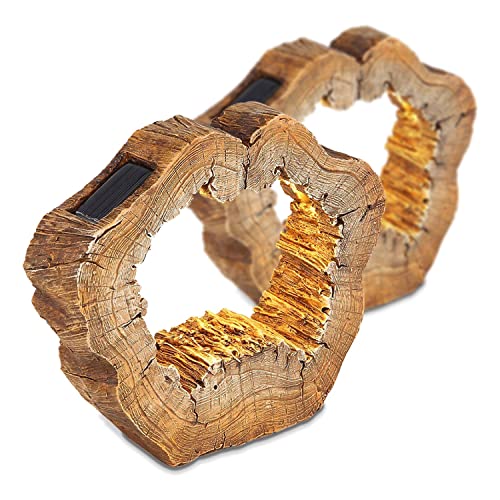 Solarlampe für Außen Stehend Hohler Baumstamm 2er Set – Solarleuchte...