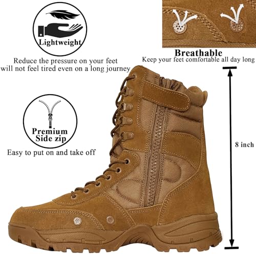 Image of Man Tactical Military Boots Black Men's Shoes Desert Combat Army Outdoor Hiking Shoes Side zipper