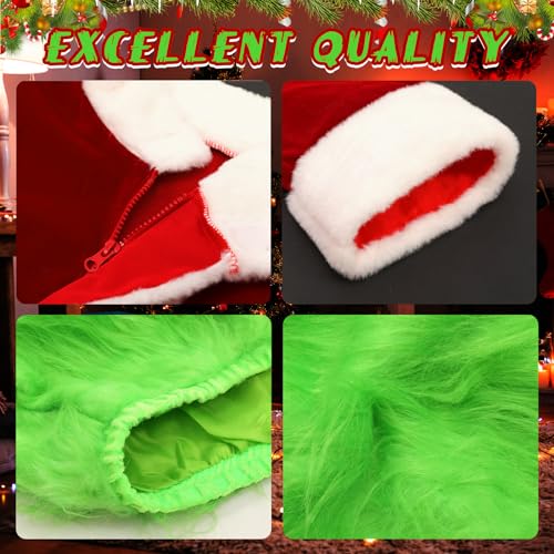 SINSEN Weihnachtsmann Kostüm für Erwachsene 7 Teile Weihnachten Grün Großes Monster Kostüm Erwachsene Weihnachts Cosplay Luxus Weihnachtsmann Anzüge Outfits