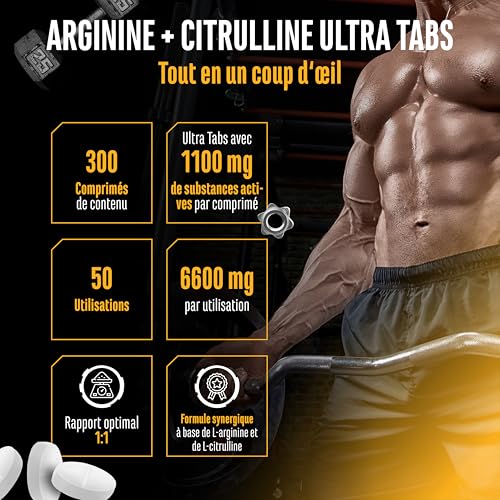 L-arginine + L-citrulline Ultra comprimés - 300 comprimés avec 1100 mg - Association à haute dose de L-arginine base et L-citrulline malate 2:1 - Végan – Image 3