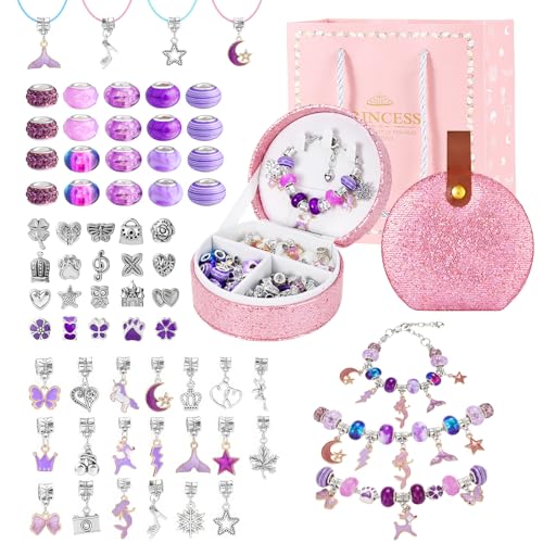 Emibele Ragazze Perline Charm Kit Braccialetti Con Scatola Gioielli Portatile,