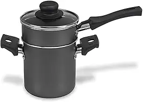 Multiflon Mini Cuscuzeira 10 centimetros Aluminio Antiaderente com Cabo e Tampa de Vidro Preto Vermelho Linha Versátil Resistente Durável e Saudável