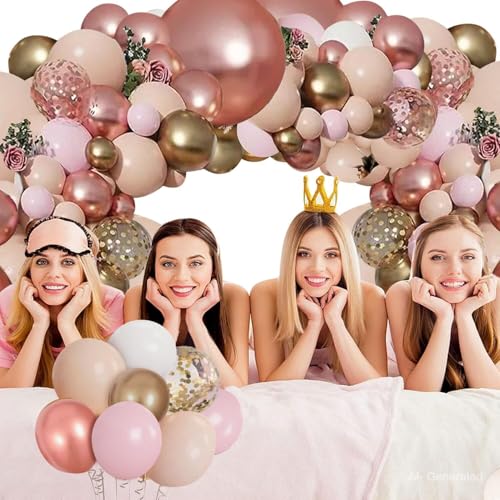 Image of Zesliwy Rose Gold Pink Balloon Garland Kit, Nude White Gold Confetti | Pastel Pink Gold Metallic Nude White Rose Gold Confetti Balloons, for Bridal Shower Wedding Birthday Princess Party Decor