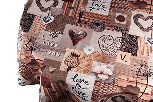 ExclusivoCIR - Tovaglia marrone, tema amore, stampata, antimacchia, per decorazione della casa, colori primaverili 240 x 150 cm