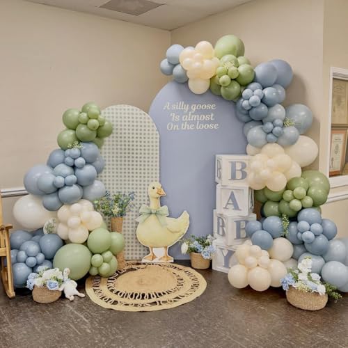 Image of Sage Green and Blue Balloons, 35PCS Olive Green Dusty Blue Beige Cream Latex Balloon, Baby Boy Shower Balloons for Kids Rabbit Theme Baby Shower Birthday Boho Bridal Wedding Party Decorations Supplies