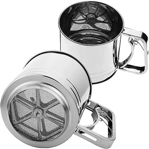 Image of Flour Sifter for Baking Atta chhani Hand Press Design Stainless Steel Flour Sifter Corrosion Resistant Large Capacity Flour Sieve Cup for Sugar Flour and Coffee Powder | Atta Chalni (B)