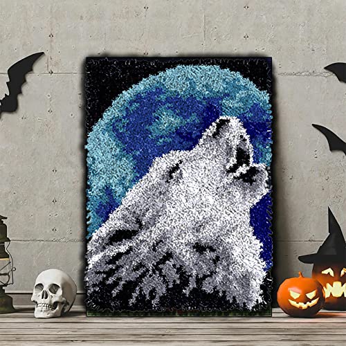 Tezkim Diy Latch Hook Kits For Adults Beginners Wolf Rug Making Kits With Printed Canvas Doormat Tapestry Kits Needlework Arts Crafts Sewing For Kids Gift Home Decoration 20.5Inch X 13.8Inch #TOP1