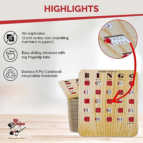 image for MR CHIPS Jam-Proof Bingo Cards with Sliding Windows, 50 Reusable Shutt