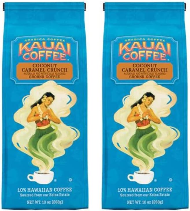 Kauai Coffee, Coconut Caramel Crunch, Ground Coffee, 10oz Bag (Pack of 2)