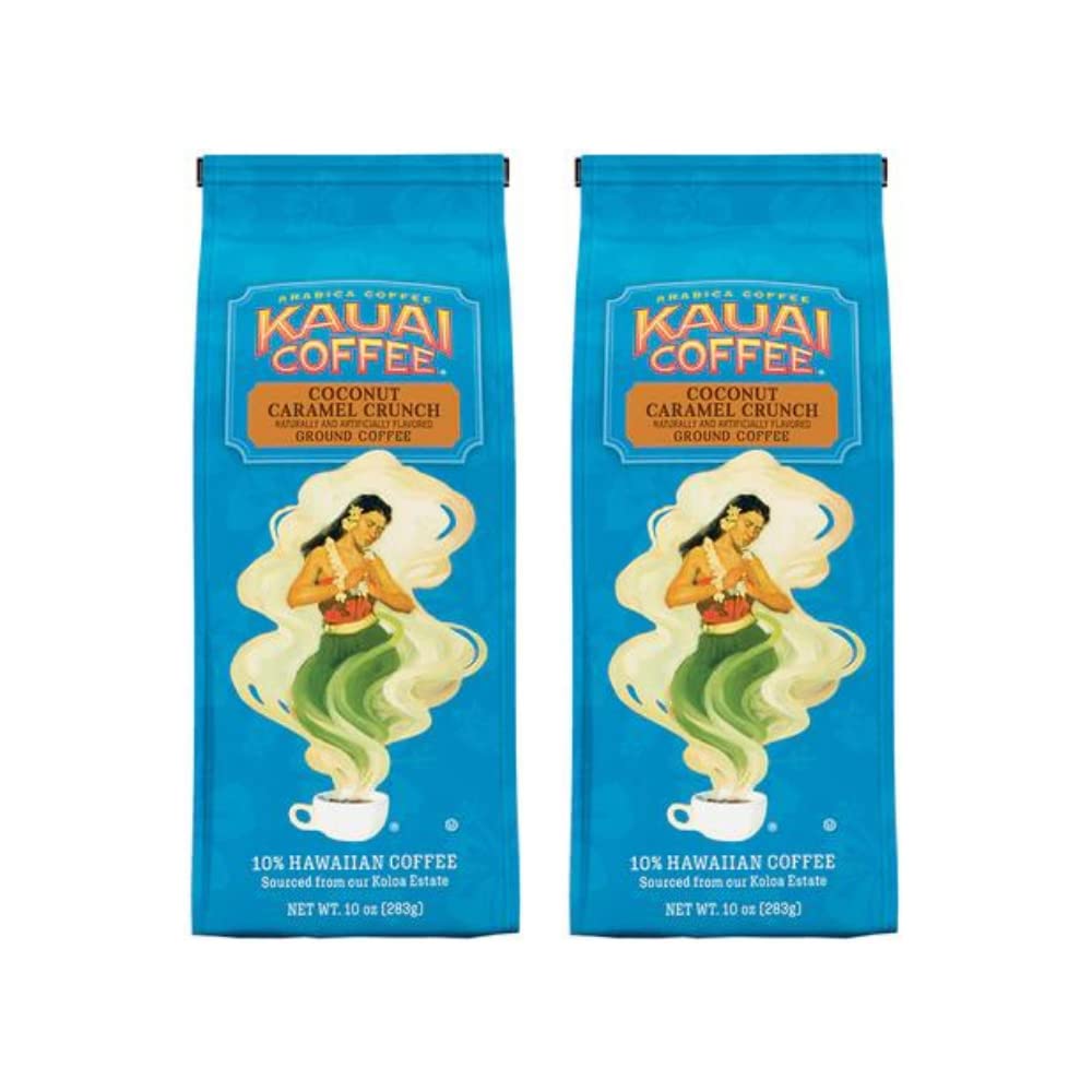 Kauai Coffee, Coconut Caramel Crunch, Ground Coffee, 10oz Bag (Pack of 2)