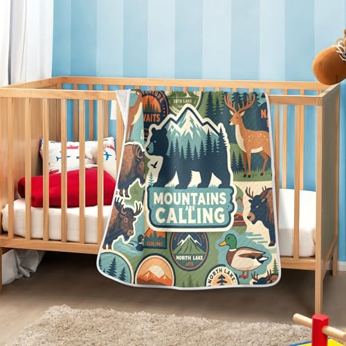 Image of Baby Swaddle Blanket for Boys Girls Soft Warm Stroller Throw Blanket for Newborn Infant Toddler 30X40in National Park Colorful Vintage Pattern