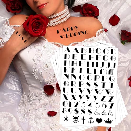 6 Sheets Knuckle Temporary Tattoos - Party Favors Letter and Number Fake Tattoos for Adults and Kids, Perfect for Finger, Arm, Body, and Face
