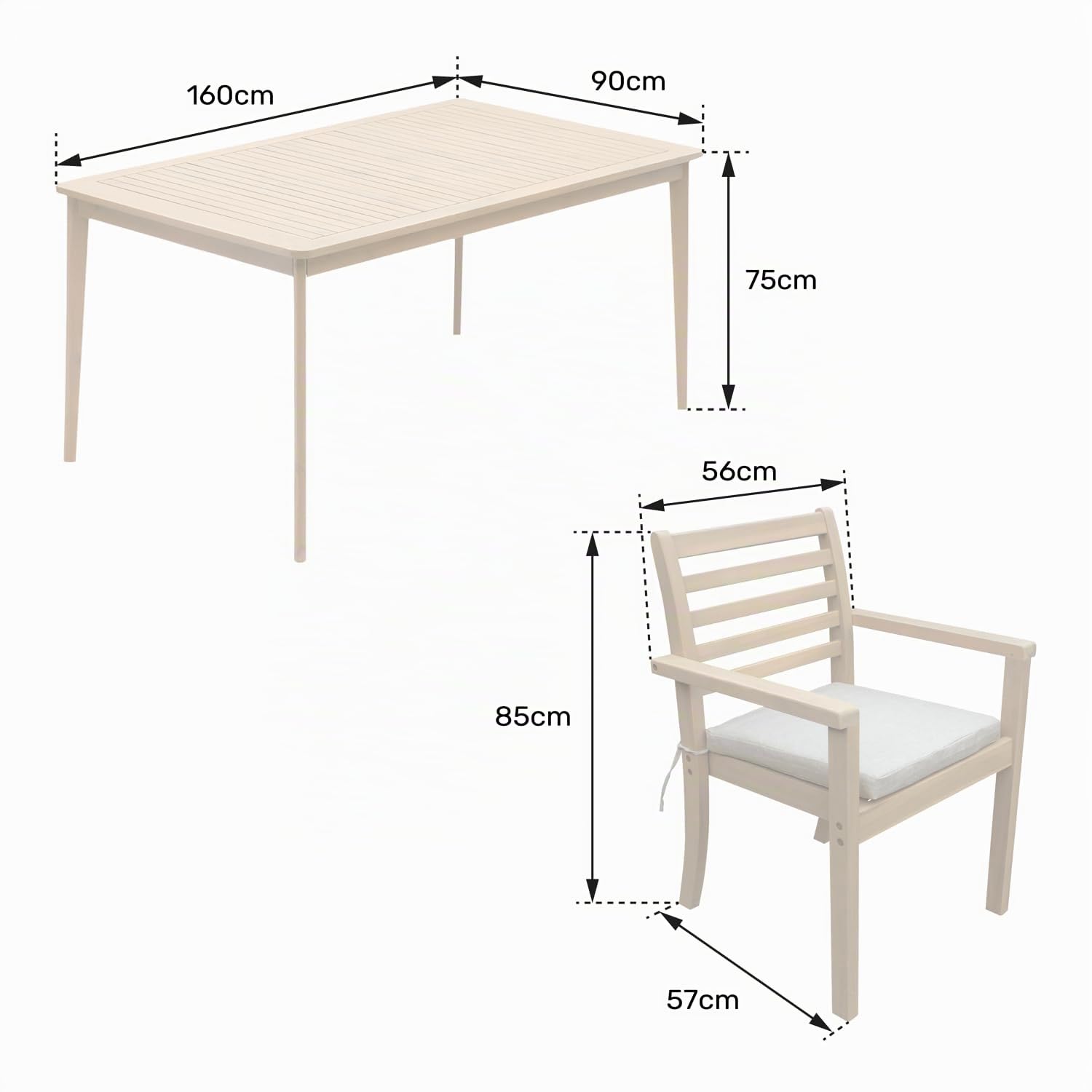 Happy Garden Salon de Jardin SIMILAN en Acacia avec Coussins Sable - Ensemble Table et chaises d'extérieur pour 6 Personnes