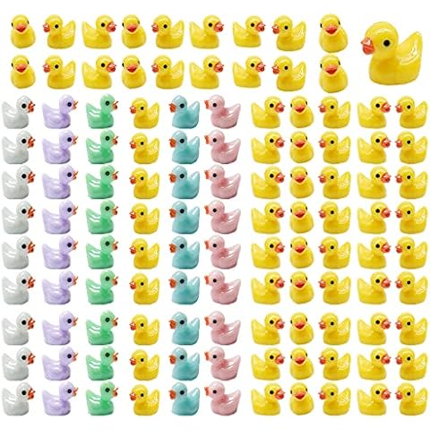 AWEELON 100 Pcs Mini Resin Ducks Tiny Ducks Miniature Duck Figures for Slime Charms DIY Craft Micro Landscape Garden Aquarium Dollhouse Decoration for Christmas Birthday Party（Mixed Color） Cover