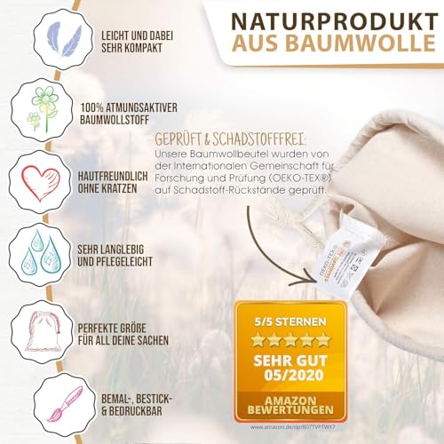 ELES VIDA® - XXL Wäschebeutel 2 Set 70x90cm aus 100% Baumwolle Natur - Extra große Heavy Duty Wäschesack - langlebig, Mit Kordelzug, Reise Wäschesammler Wäschebox Kleidersack Aufbewahrung