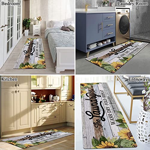 Vaukki Laundry Rug Runner, Sunflower Rubber Hallway Runner Rug, Non Slip Entryway Runner Mat, Waterproof Throw Rug Floor Carpet For Bathroom, Entryway, Kitchen And Bedroom, Grey And Brown #TOP1