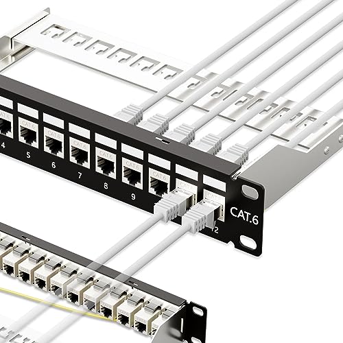 iwillink Panel de conexión de 10 Gbps de 12 puertos, RJ45 a través del acoplador Cat6 Panel de conexión STP blindado con barra trasera, montaje en pared de 10 pulgadas o montaje en bastidor