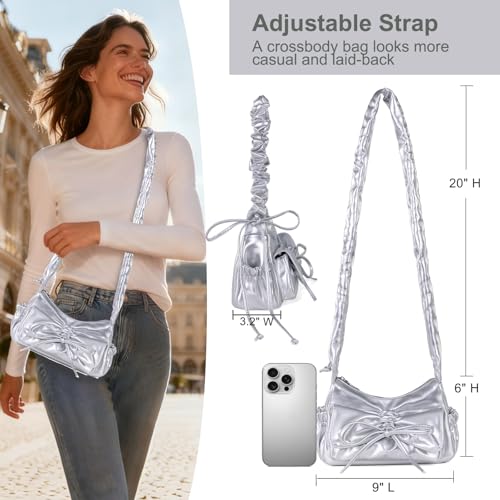 Image of Women's Y2k Silver Metallic Hobo Purse - Sparkly Evening Shoulder Bag for Party, Wedding, Going Out Handbag | Metallic Evening Bag