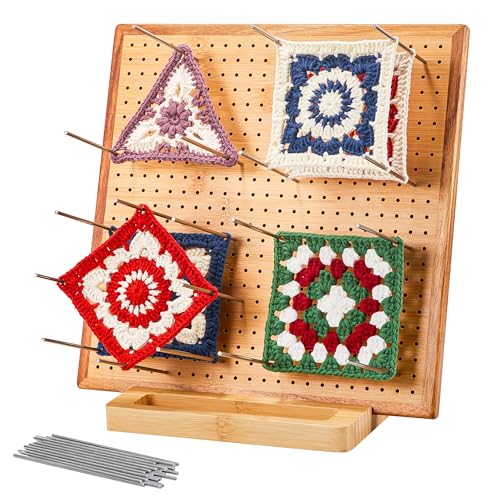 11.8' Crochet Blocking Board with 20 Pegs Pins, Granny Square Blocking Board for Crochet Projects, Bamboo Blocking Boards for Crocheting and Knitting, Wooden Gifts for Crocheter