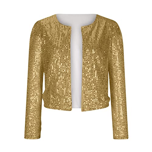 Women Fashion Cropped Sequin Blazer Jacket Casual Open Front Jacket Party Christmas Long Sleeve Sparkly Coats Tops3