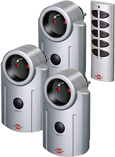Brennenstuhl Primera-Line Kit de télécommande avec 3 prises télécommandées, set de commande à distance avec interrupteur marche-arrêt, gris, Quantité : 1