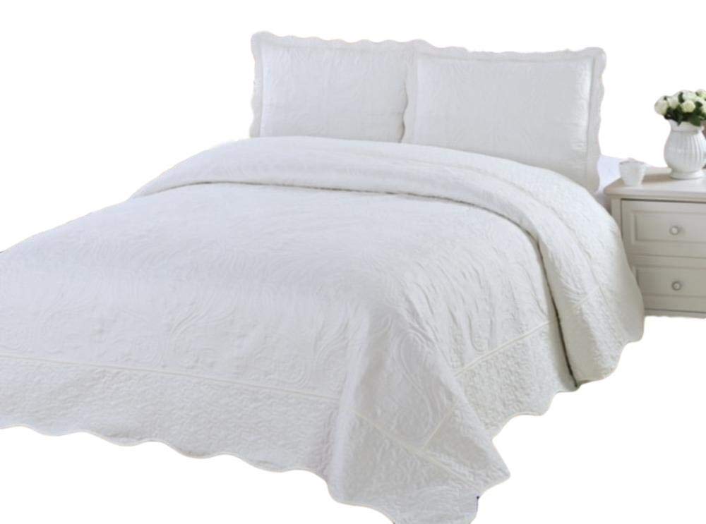 California King Size Quilt 3 Piece Bedding Bed Set/Bedspread/Embroidered / 2 Pillow Shams (Ivory)