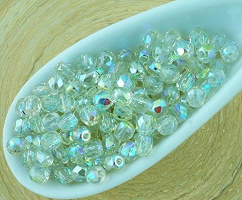 100pcs Cristal Verde del arco iris Redondo Facetado Fuego Pulido Pequeña Espaciador checa Perlas de Vidrio de 3 mm de