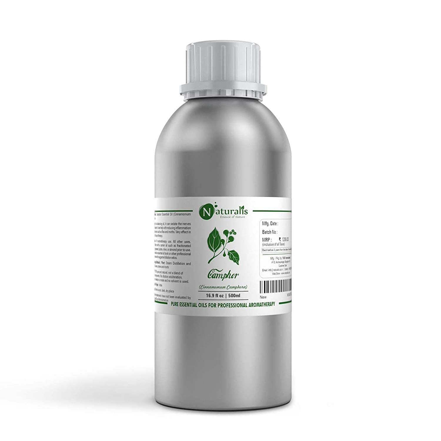 Naturalis Camphor Oil - Pure and Natural Steam Distilled Camphor Essential Oil for Skin, Hair and Aromatherapy - Camphor Mosquito Repellent - 500ml