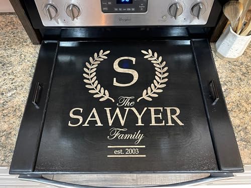 Personalized Stove top Cover for Electric Stove, Handmade Family Monogram Farmhouse Style Stove Top Cover - noodle board, Farmhouse Decor, Wood Range Cover Christmas Gift, Wood Stove Mat