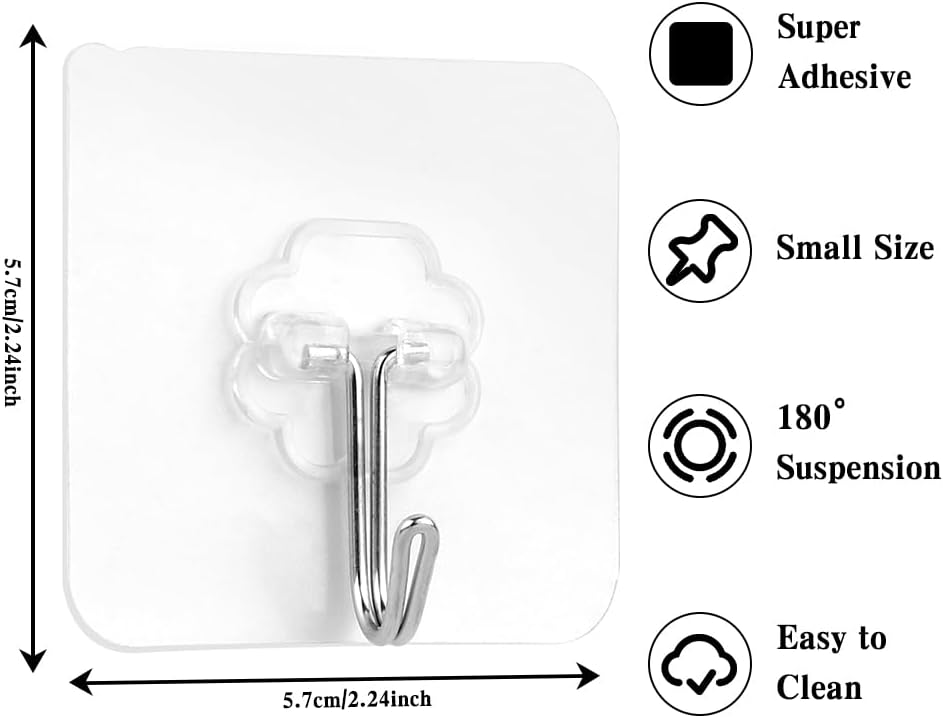 Adhesive Hooks for Hanging,Adhesive Wall Hooks,36 Pcs15LB Sticky Hooks,Clear Hooks for Walls,Shower Hooks,Utility Hooks,Kitchen Hook (Pack of 2) image 2