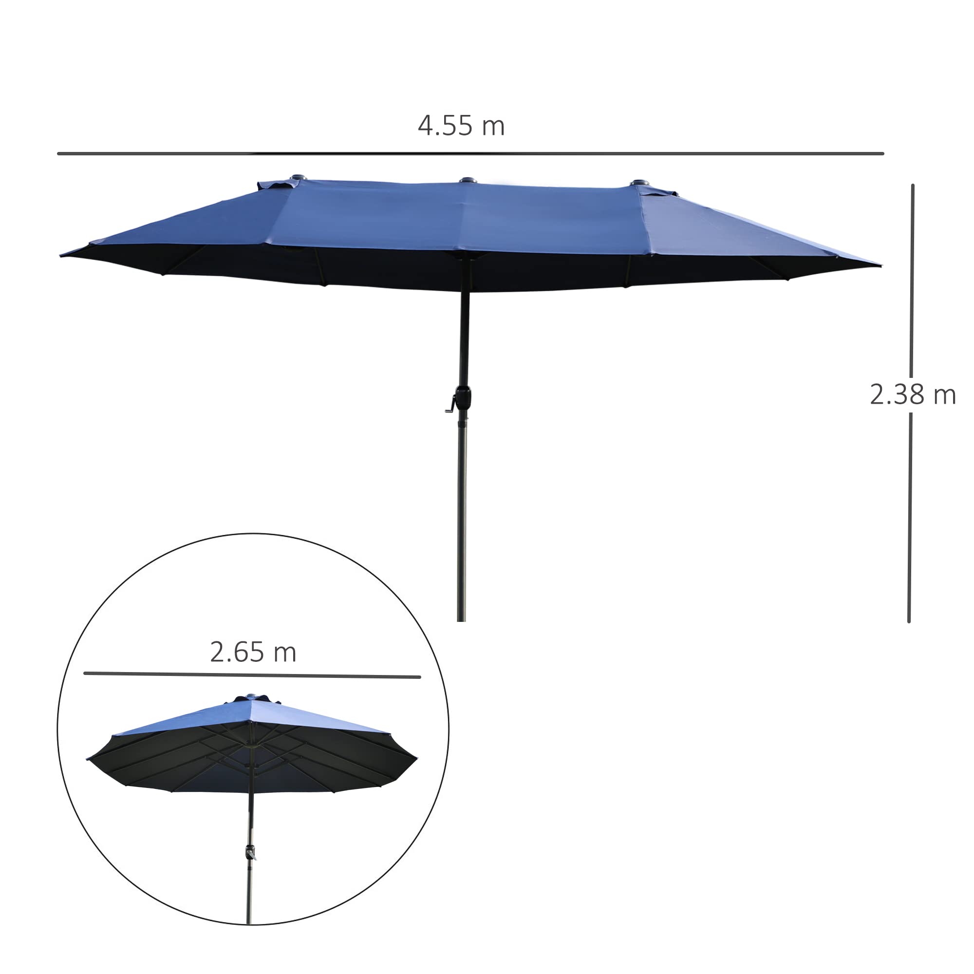 Outsunny Ombrellone da Giardino Doppio 455x265x238cm, Ombrellone da Esterno con Apertura a Manovella, in Acciaio e Poliestere