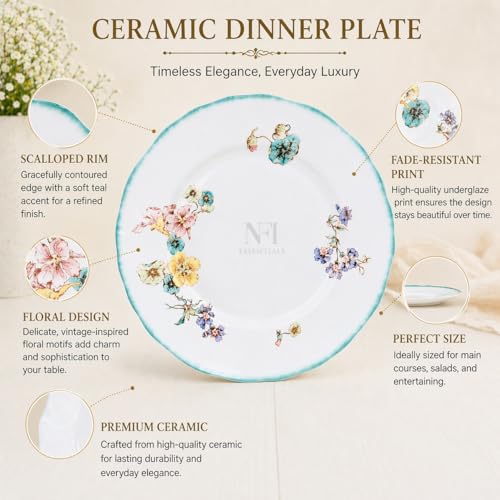 Image of NFI essentials 10 Inch Premium Ceramic Dinner Plate, Serving Plate for Main Course, Pasta, Rice, Salad & Meals, Dishwasher Safe Kitchen Dinner Plate