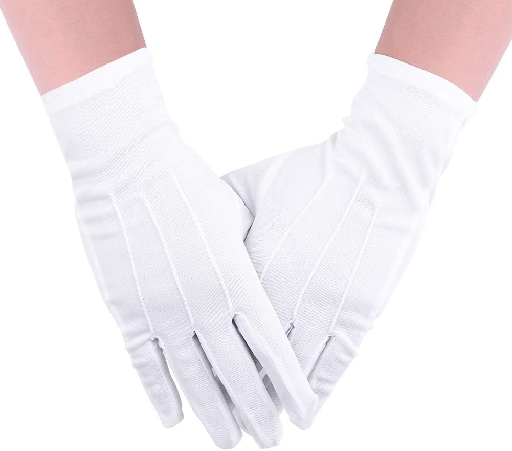 White Gloves, Paxcoo 6 Pairs Mens White Gloves for Catering, Santa, Parades