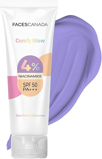 FACES CANADA Comfy Glow Sunscreen with 10% Niacinamide - 30ml | SPF50 PA+++ | UVA & UVB Protection | Feather Light Texture...