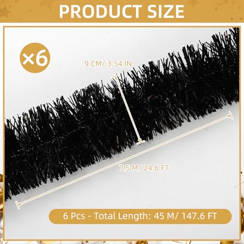 Yugada 150 FT Black Tinsel Garland - Holiday Tinsel Garland for Christmas, Halloween, New Year, Birthday Parties & Tree Decorations (Black) by Yugada - Used condition - Image 2